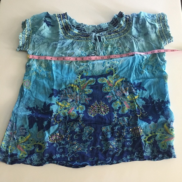 Bohemian Vibes Semi Sheer Oversize Peasant Blouse Size Large - Bust like 16 - 18 - Picture 5 of 7